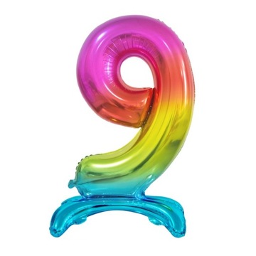 BALON FOLIOWY STOJĄCY CYFRA TĘCZOWA '9'-74 CM