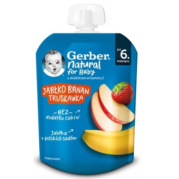 GERBER NATURAL for Baby po 6. miesiącu Jabłko Banan Truskawka Mus Tubka 80g