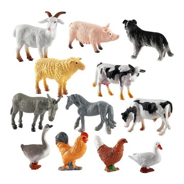 12 sztuk symulowanych drobiu figurka Farm Dog Duck Cock modele realistyczne