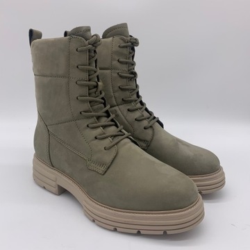 Buty damskie botki ocieplane khaki Tamaris skórzane bikery rozmiar 38