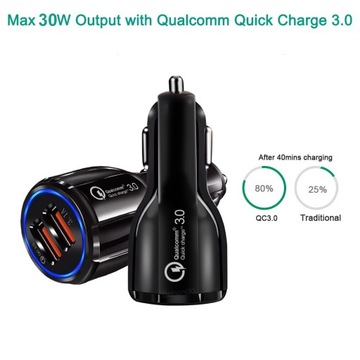 Ładowarka Samochodowa Szybka 2x USB Quick Charge 6A QC 5-12V Fast