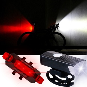 LAMPKA ROWEROWA LED PRZÓD + TYŁ - WODOODPORNA - ZESTAW - CE