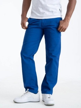 SPODNIE MATERIAŁOWE MĘSKIE BAWEŁNIANE MODNE Niebieskie Raw Blue Chino 36/30