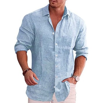 Koszula męska casual 78EAG4894 długi rękaw regular len rozmiar 4XL