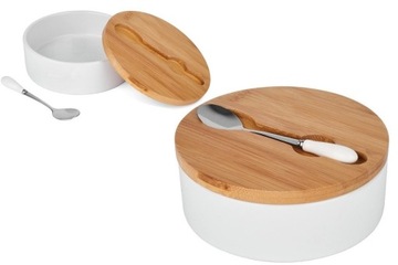 Белая керамическая сахарница с ложкой TADAR