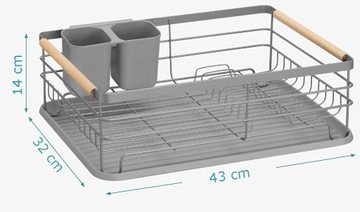СЕРАЯ СУШИЛКА ДЛЯ СУШКИ ПОСУДЫ С ДЕРЕВЯННЫМИ РУЧКАМИ, СТОЯЩАЯ СЕРАЯ КАПЕЛЬНИЦА