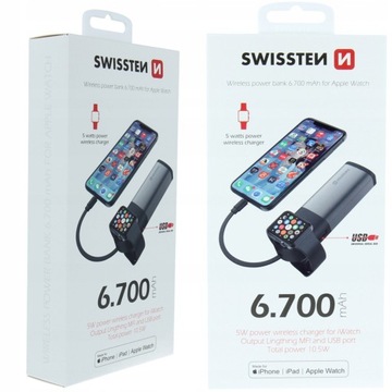 POWERBANK 6700 мАч с беспроводной зарядкой для умных часов SWISSTEN