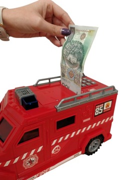 СЕЙФ-КОПИЛКА БОЛЬШАЯ ДЛЯ ПОДАРКА МОНЕТЫ БАНКНОТЫ ПОЖАРНАЯ МАРКА АВТО КАТУШКА