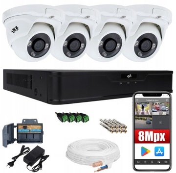 MONITORING ZESTAW 4 KAMERY ZEWNĘTRZNE 8MPX 4K UHD METALOWA KOPUŁKA DVS