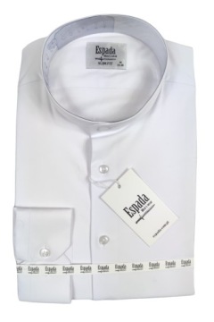 Элегантная рубашка с воротником стойкой, приталенного кроя, белая - M