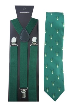Krawat w renifery i szelki do spodni zielone męski wigilia boże narodzenie