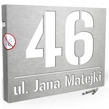 PODŚWIETLANY NUMER NA DOM TABLICZKA ADRESOWA LED 3D | 40X30 cm SREBRNA INOX