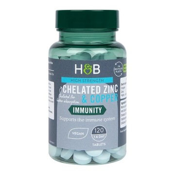 HOLLAND BARRETT CHELATED ZINC COPPER 120 TABLETEK CYNK 15 MG MIEDŹ 750MCG