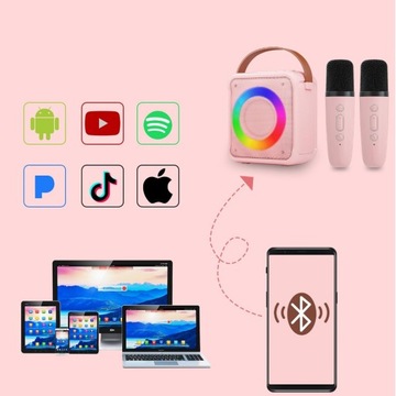 КАРАОКЕ-МАШИНА С BLUETOOTH 2 БЕСПРОВОДНЫХ МИКРОФОНА 5 РЕЖИМОВ ОСВЕЩЕНИЯ