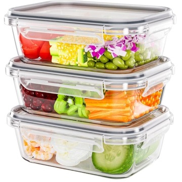 POJEMNIKI NA ŻYWNOŚĆ SZKLANY ZESTAW SZKLANE HERMETYCZNE LUNCHBOX 3szt Frigo