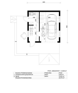 Projekt Garażu na zgłoszenie 35m2 bez pozwolenia