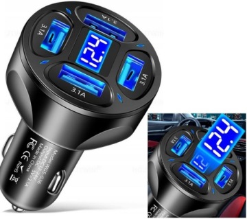 Быстрое и мощное автомобильное зарядное устройство, 4 порта USB, разветвитель 3,1 А, 66 Вт, светодиодный дисплей