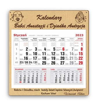 Prezent na Dzień Babci i Dziadka kalendarz 2025 + imiona