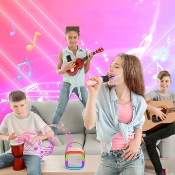 КАРАОКЕ-МАШИНА С 2 МИКРОФОНАМИ С ЭФФЕКТАМИ ИЗМЕНЕНИЯ ГОЛОСА И СВЕТОДИОДАМИ