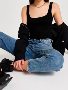 TOP DAMSKI CZARNY PRĄŻKOWANY NA RAMIĄCZKACH 34 RBO