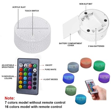 Светодиодный светильник Night Light 3D Nightdn, 16 цветов