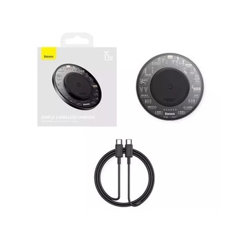 БЫСТРОЕ ИНДУКЦИОННОЕ ЗАРЯДНОЕ УСТРОЙСТВО BASEUS SIMPLE 2 QI 15 ВТ С КАБЕЛЕМ USB C - C ДЛИНОЙ 1 М