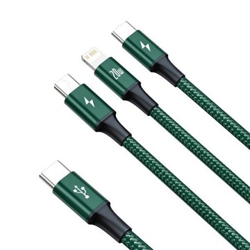 КАБЕЛЬ BASEUS RAPID SERIES 3В1 20ВТ 1,5М MICRO USB/USB-C/ЗЕЛЕНЫЙ МОЛНИЯ