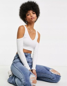 DESIGN TALL PRĄŻKOWANY CROP TOP Z WYCIĘCIAMI M