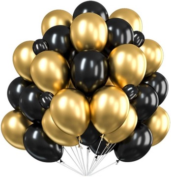 Balony Czarne i Złote Chrom Balony CHROMOWANE Złoto Na Urodziny 25szt.