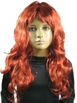 PERUKA KASZTANOWA RUDE DŁUGIE KRĘCONE WŁOSY