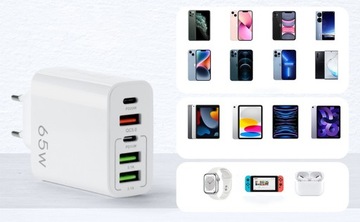 ŁADOWARKA SIECIOWA SZYBKA USB-A USB QC 3.0 65W USB-C PD TYP C DO TELEFONU