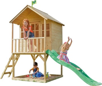 ДЕРЕВЯННЫЙ САДОВЫЙ ДОМ на сваях, ГОРКА, ПЕСОЧНИЦА, БОЛЬШАЯ ДЕТСКАЯ ПЛОЩАДКА