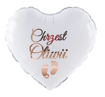 Balon na CHRZEST SERCE białe STÓPKI IMIĘ rose gold