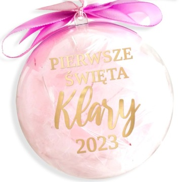 BOMBKA Pierwsze święta + imię 2022 różowa choinka