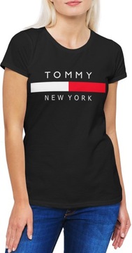 KOSZULKA DAMSKA TOMMY NEW YORK Z NADRUKIEM NAPISEM CZARNA BLUZKA T-SHIRT