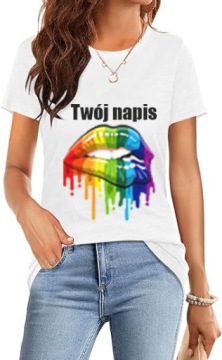 KOSZULKA DAMSKA NADRUKIEM GRAFIKĄ ZDJĘCIEM PREZENT NAPISEM LOGO biała M