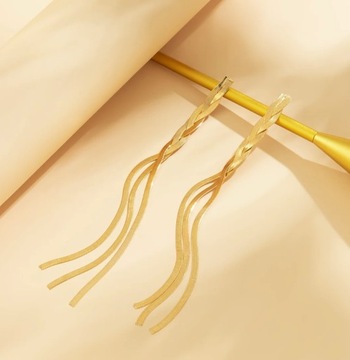 Kolczyki Sztyfty Złote Długie Eleganckie Żmija Żmijka Wężyk 150mm