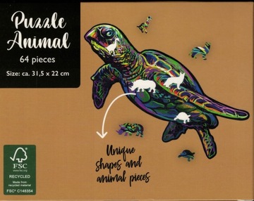 PUZZLE ANIMAL W KSZTAŁCIE ZWIERZĄT ŻÓŁW 31,5x22 cm 64 el.