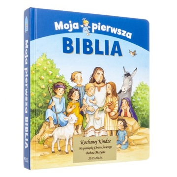 Biblia dla dzieci Moja pierwsza Biblia, kartonowa, Biblia na Chrzest Grawer
