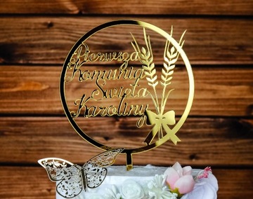 Topper na tort Komunia Przyjęcie toper złoty dekoracja TKZ-13A