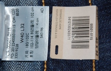 LEVIS 501 40/32 W40 L32 STRAIGHT 0115 pas 104 cm