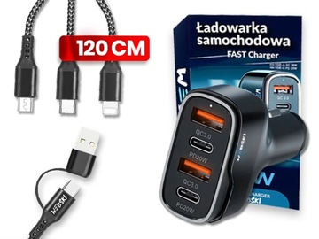 ŁADOWARKA SAMOCHODOWA USB 12/24V 40W USB USB TYP-C PD Z KABLEM COMBO 5W1
