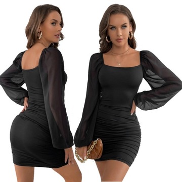 ВЕЧЕРНЕЕ ПЛАТЬЕ ЖЕНСКОЕ, ЭЛЕГАНТНОЕ, ОБЪЕДИНЯЮЩЕЕ, РУКАВ, МИНИ-ВЫРЕЗ, ЧЕРНОЕ L 40