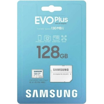 Карта памяти SAMSUNG EVO+ 128 ГБ micro SD 100 МБ/с EVO PLUS + адаптер