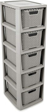 BRANQ - Regał łazienkowy - Rattan - 5x koszyki kosze - komoda słupek szafka