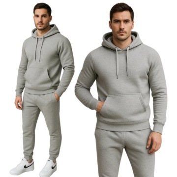 KOMPLET MĘSKI JASNOSZARY Z KAPTUREM - KIESZEŃ KANGUREK - BAWEŁNA XL