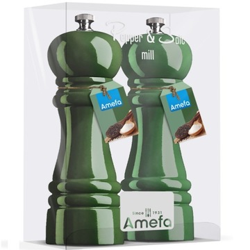 AMEFA 2 MŁYNKI DREWNIANE GRINDER RĘCZNE SOLI PIEPRZU ZESTAW CERAMICZNE 15cm