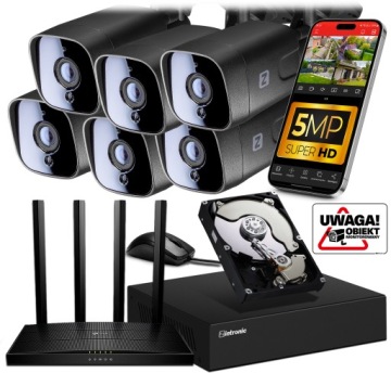 Sada pro WiFi Monitorování 6 Kamer (černá) 5MPx 1TB router