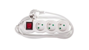 Удлинительный кабель 2 м/3 розетки/с выключателем/белый/ПВХ/1 мм2/16А