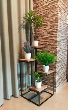 Металлическая подставка для цветов лофт с 4 горшками, крафтовый дуб